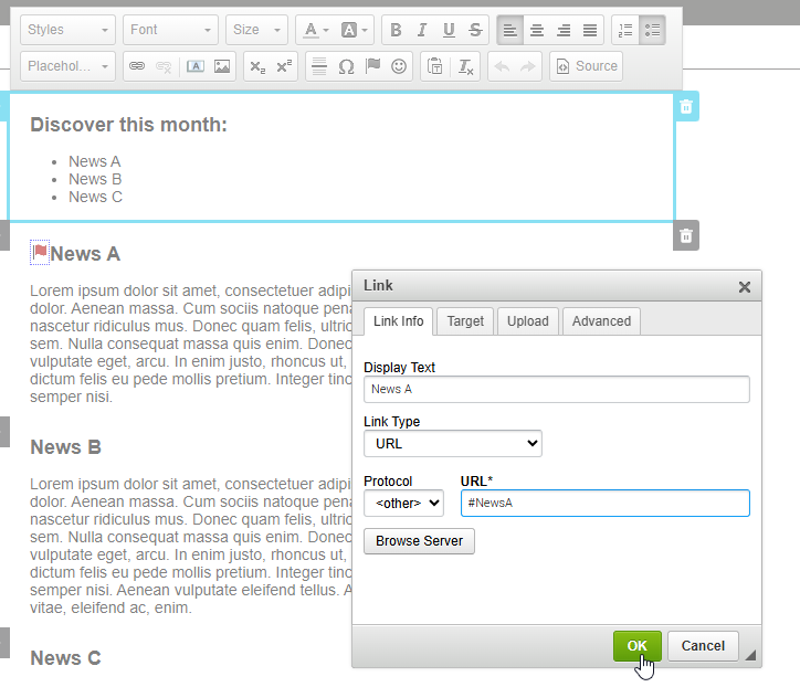 Anchor in a different block