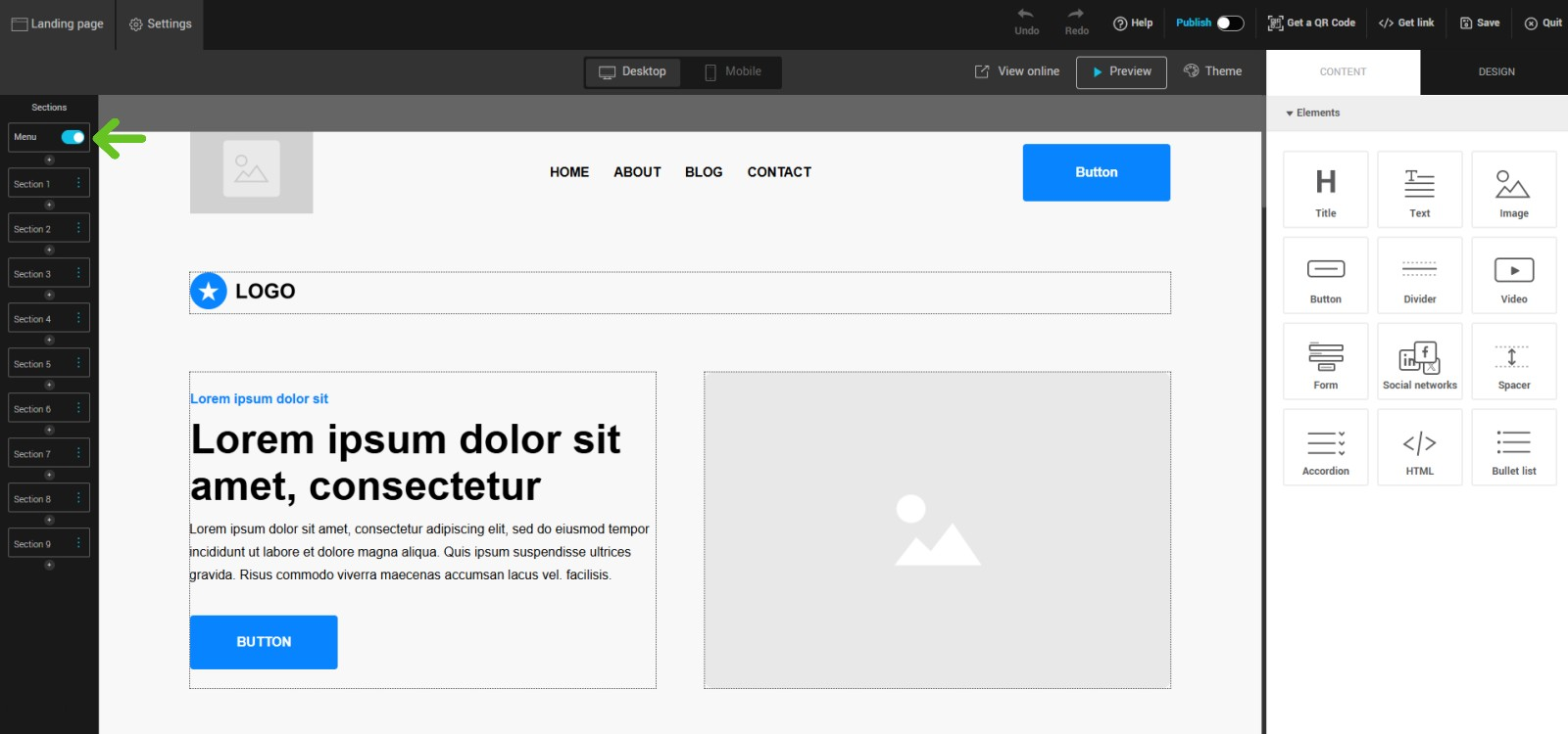 Switch to enable and disable the menu