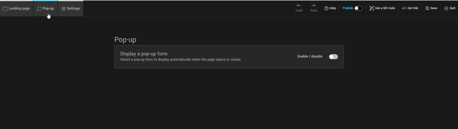 Click on the Pop-up tab