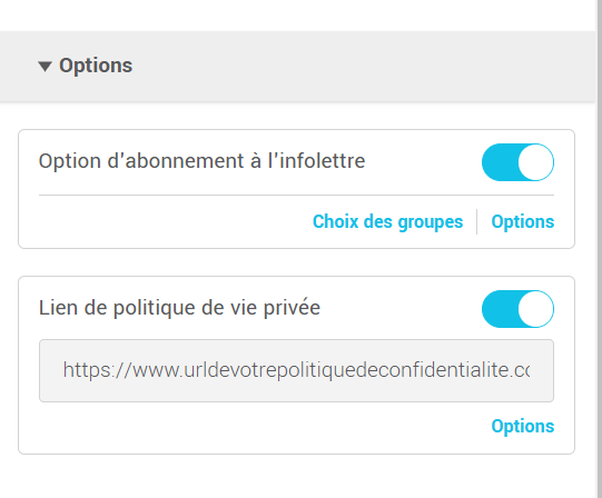 Option de lien de lien de politique de vie priv&eacute;e