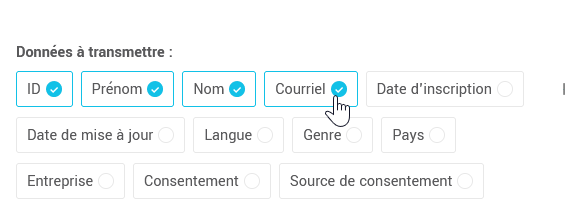 Cochez les informations &agrave; transmettre dans votre webhook