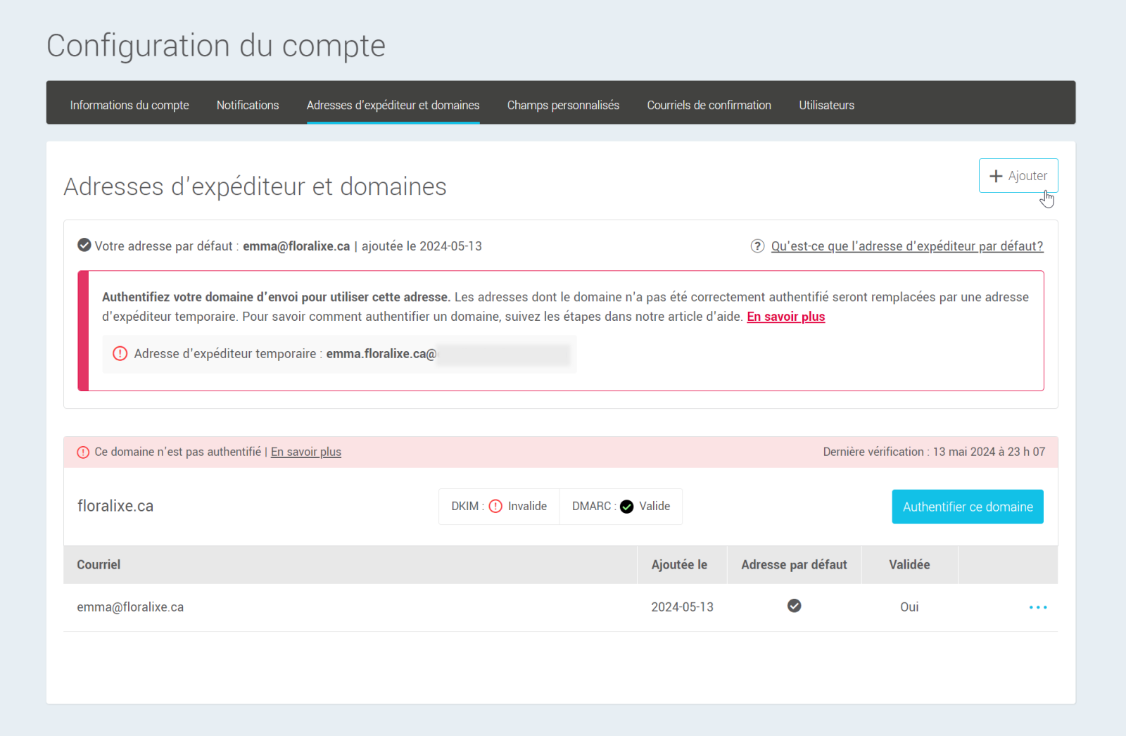 Ajouter une nouvelle adresse d'exp&eacute;diteur