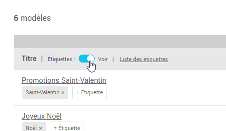 Appuyez sur l'interrupteur pour afficher ou masquer les &eacute;tiquettes