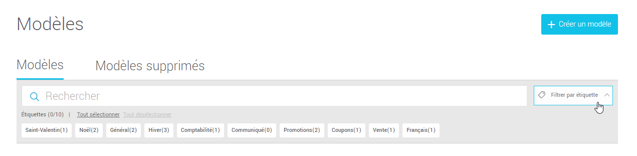 Afficher ou masquer la recherche par &eacute;tiquette