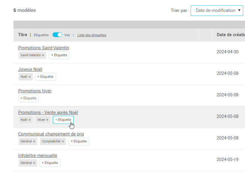 Bouton pour ajouter des &eacute;tiquettes
