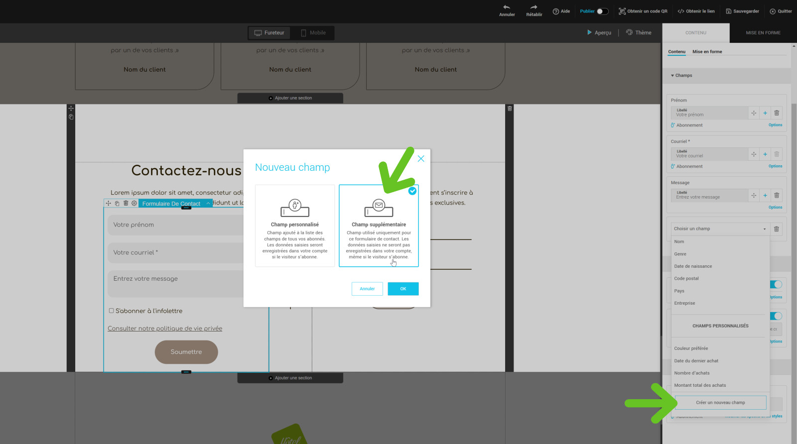 Ajout de champs suppl&eacute;mentaires