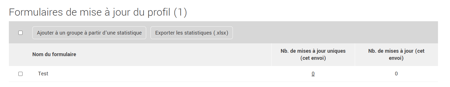 Formulaire de mise &agrave; jour dans l'envoi