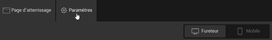 Param&egrave;tres de la page d'atterrissage