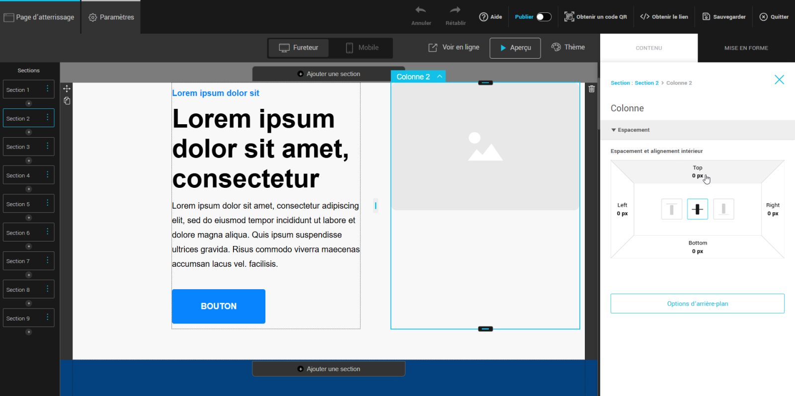 Espacement et alignement de la colonne