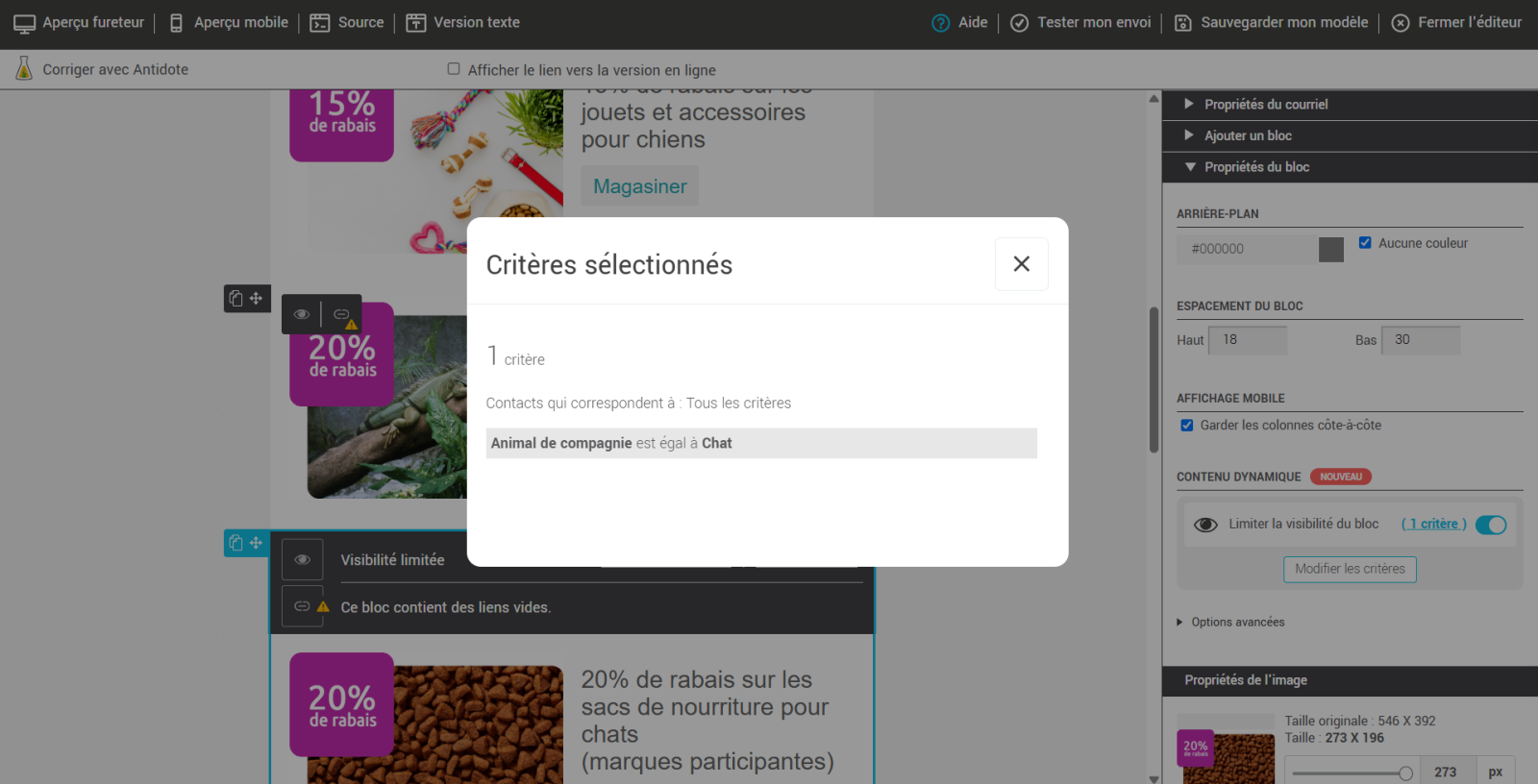 Animal de compagnie est égal à Chat