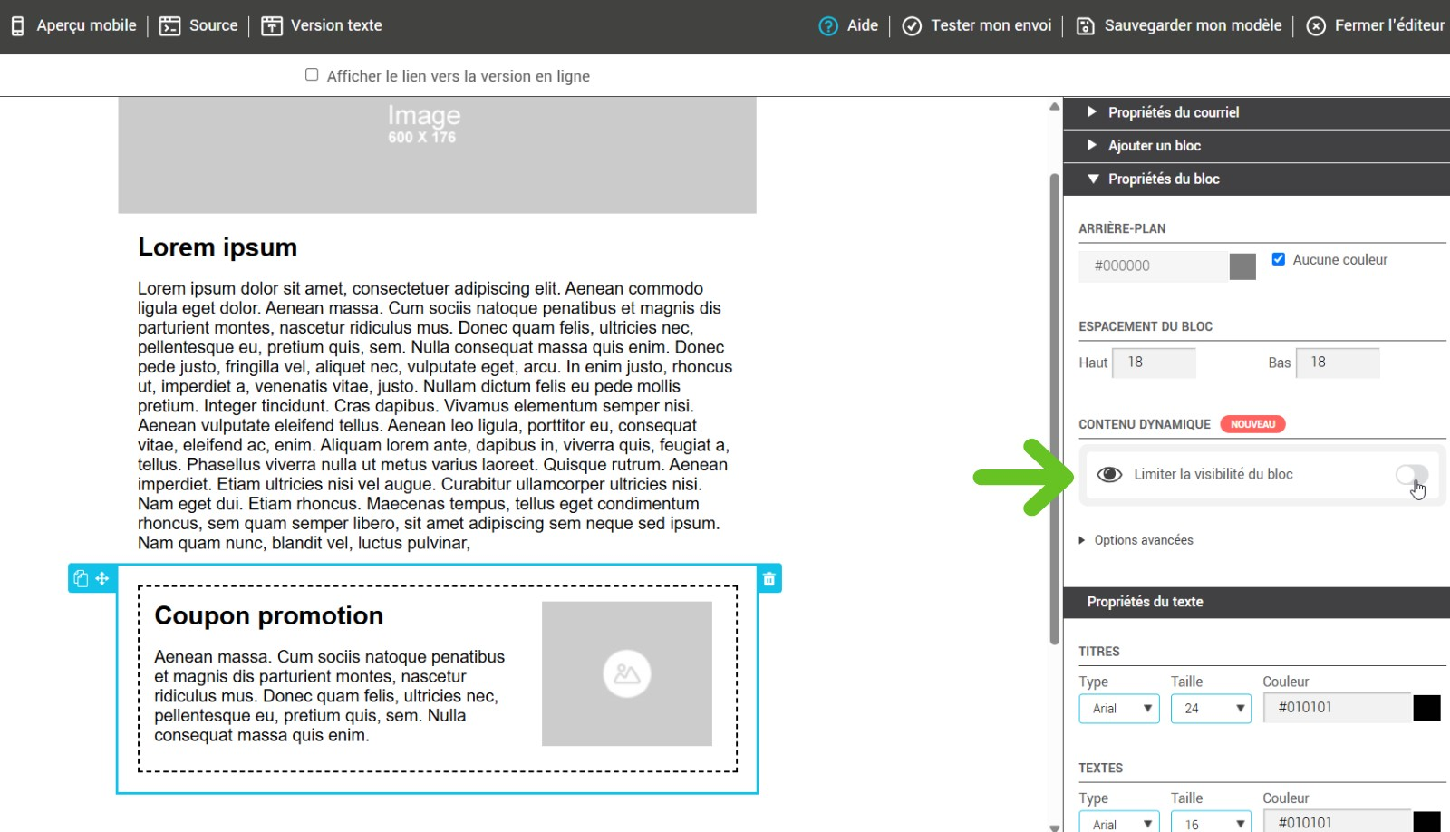 Limiter la visibilité du bloc