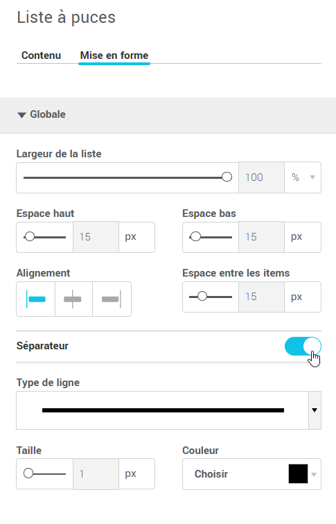 Activez l'interrupteur pour ajouter des s&eacute;parateurs