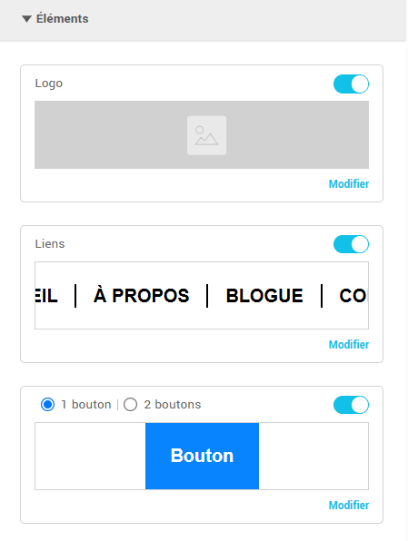 &Eacute;l&eacute;ments du menu
