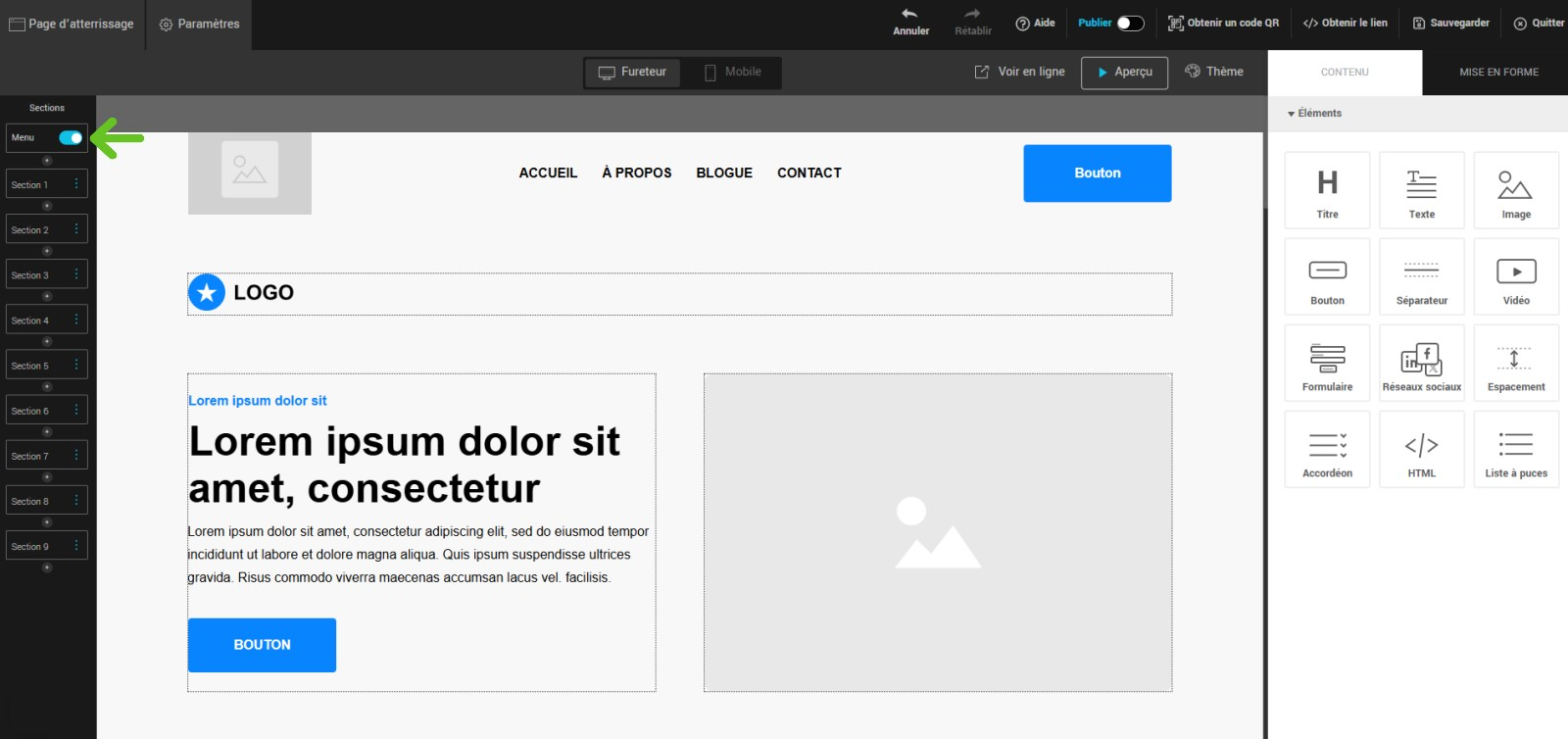 Interrupteur pour activer et d&eacute;sactiver le menu