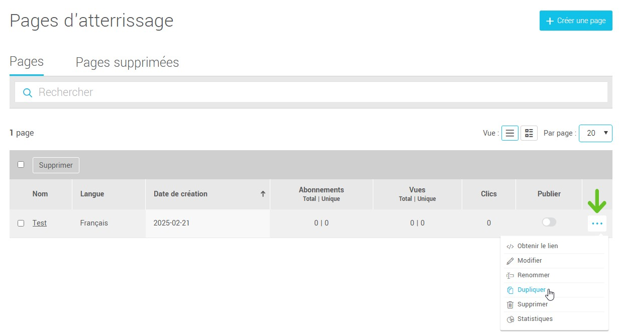 Dupliquer une page d'atterrissage