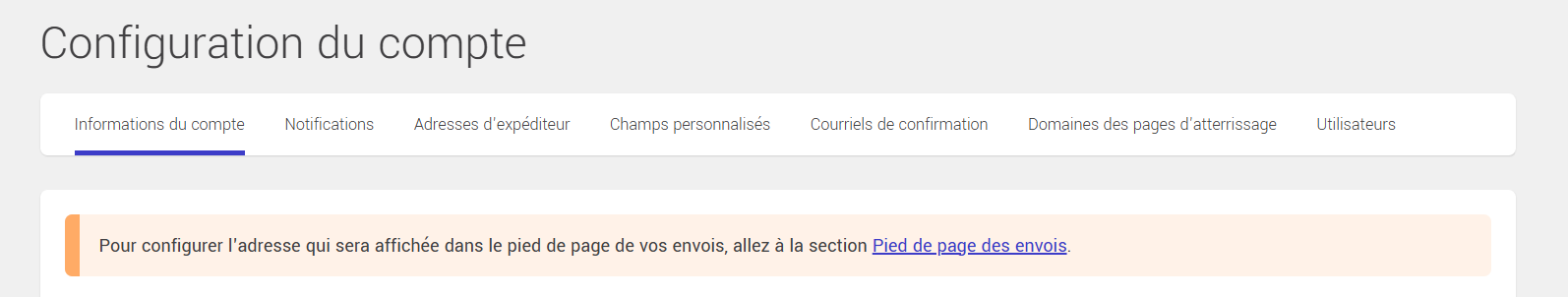 Configuration du pied de page des envois