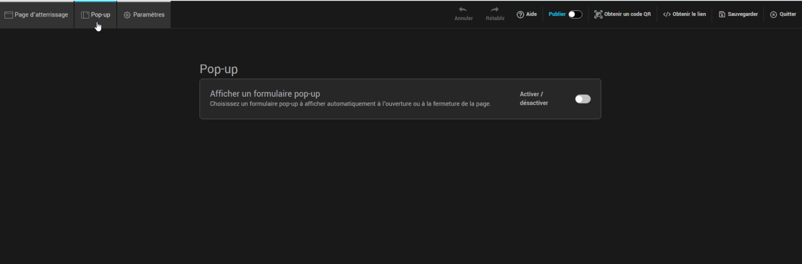 Cliquez sur l'onglet pop-up