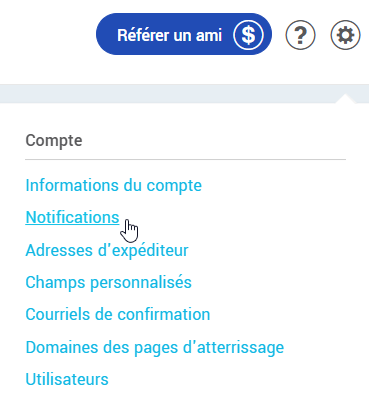 Menu param&egrave;tres et configurations : Notifications