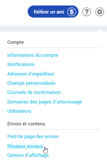 Param&egrave;tres et configurations : R&eacute;seaux sociaux