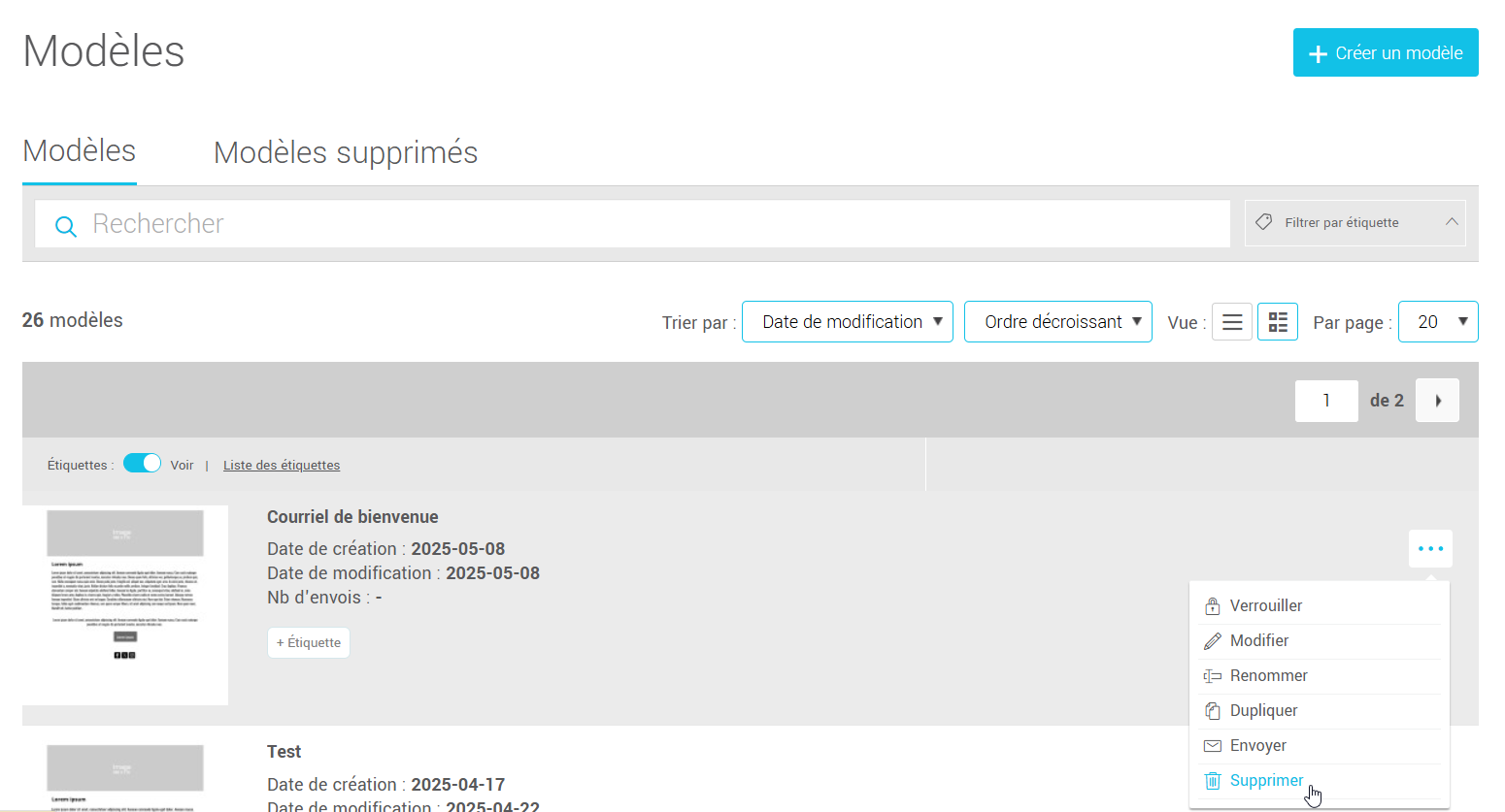 Supprimer un mod&egrave;le