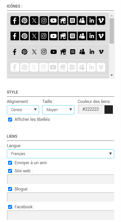 Panneau des r&eacute;seaux sociaux