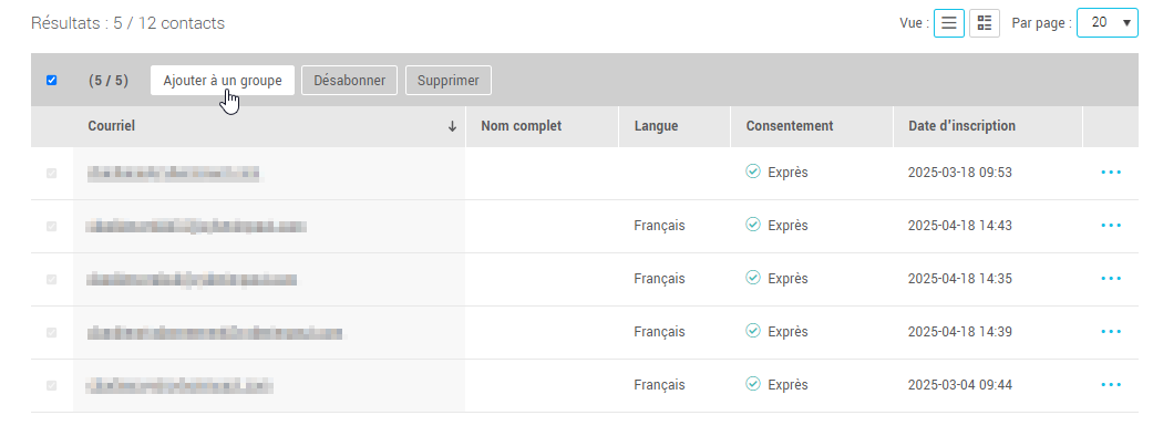 Ajouter le r&eacute;sultat de la recherche avanc&eacute;e &agrave; un groupe